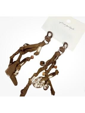 Free People Drop Earrings NWT Women's OS Brown Fabric Mixed Media Boho Charms